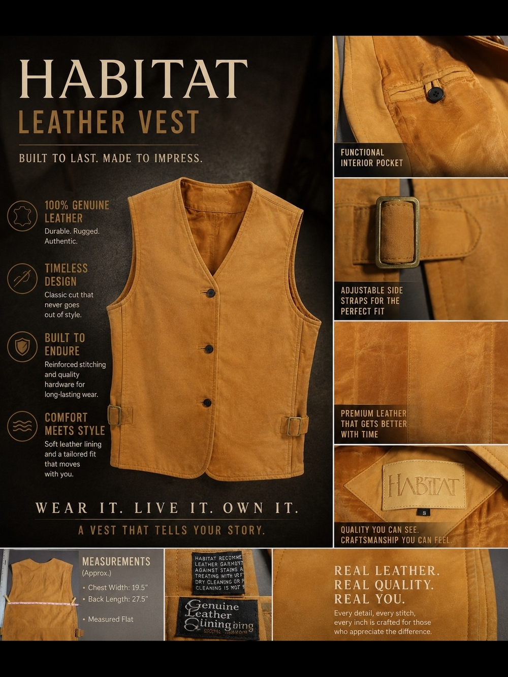 Habitat Men’s Leather Vest in Tan SKU#USNJPF